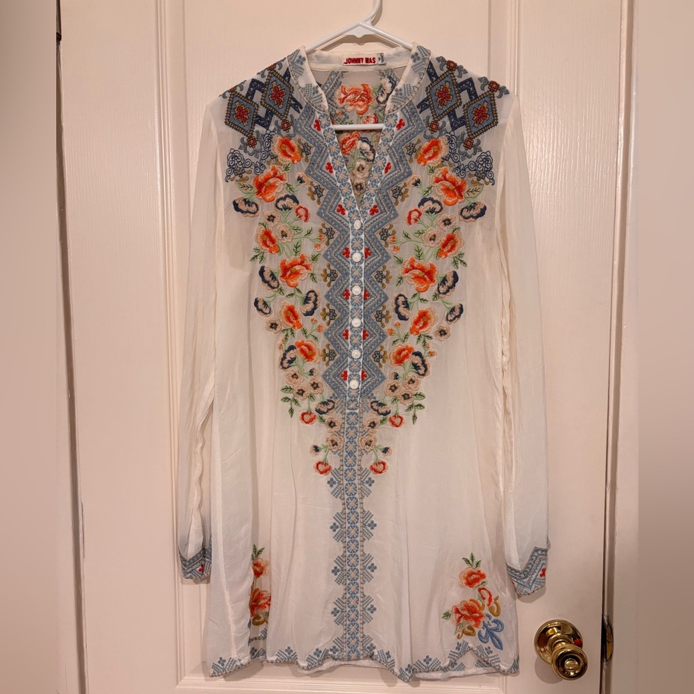 Johnny Was embroidered floral long sleeve dress
